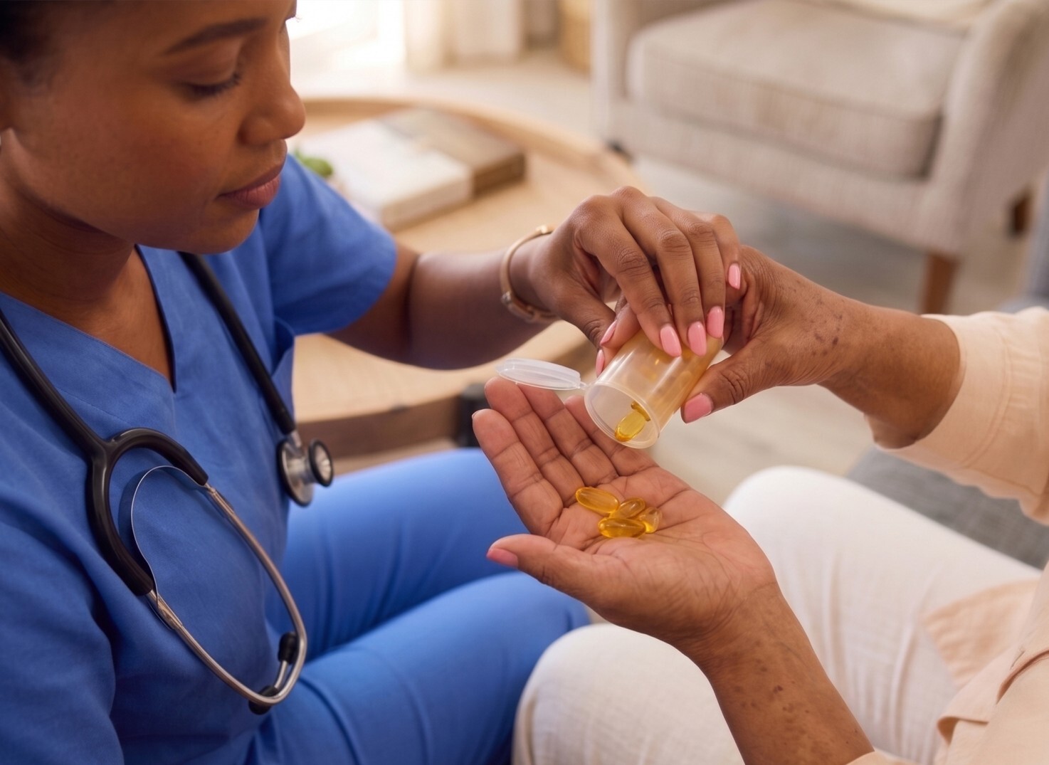 carer helping someone with the medication